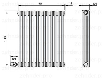 Схема (чертеж) Радиатор Zehnder Charleston 3180/13 №V003 Technoline TL